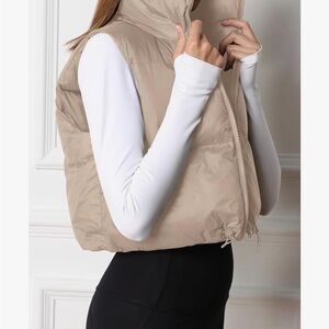 Tan Cropped Puffer Vest Beige Lightweight Sleeveless S